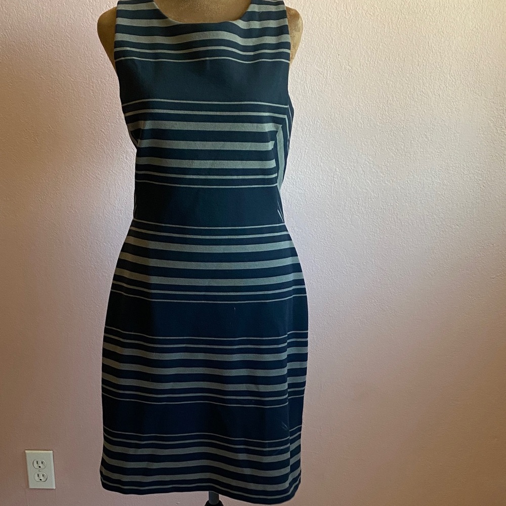 Banana Republic Black and Gray Striped Midi Dress